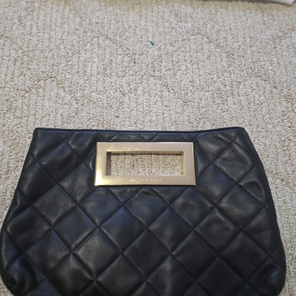 Michael KORS Black Quilted Clutch with Gold Accent